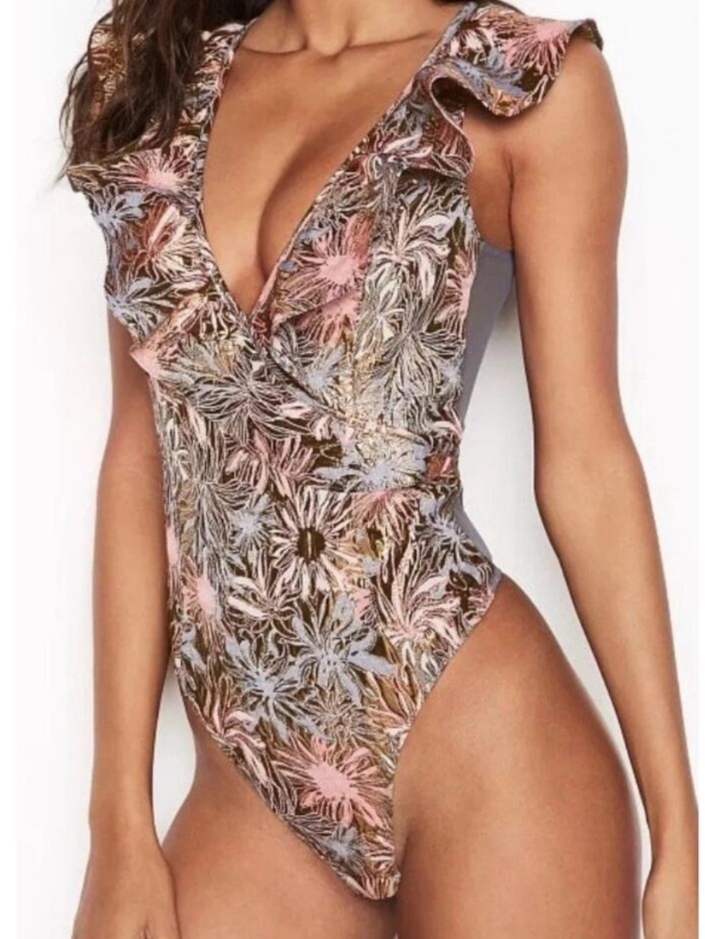 Victoria's Secret Floral Metallic Foil Mesh Bodysuit XS
